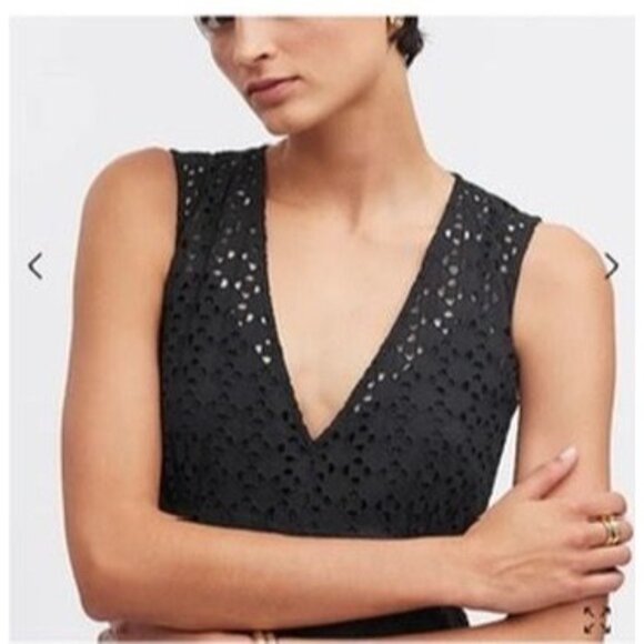 Madewell Black Eyelet Maxi Dress Size 00 Cotton Sleeveless Deep V-Neck NWT - Picture 6 of 7